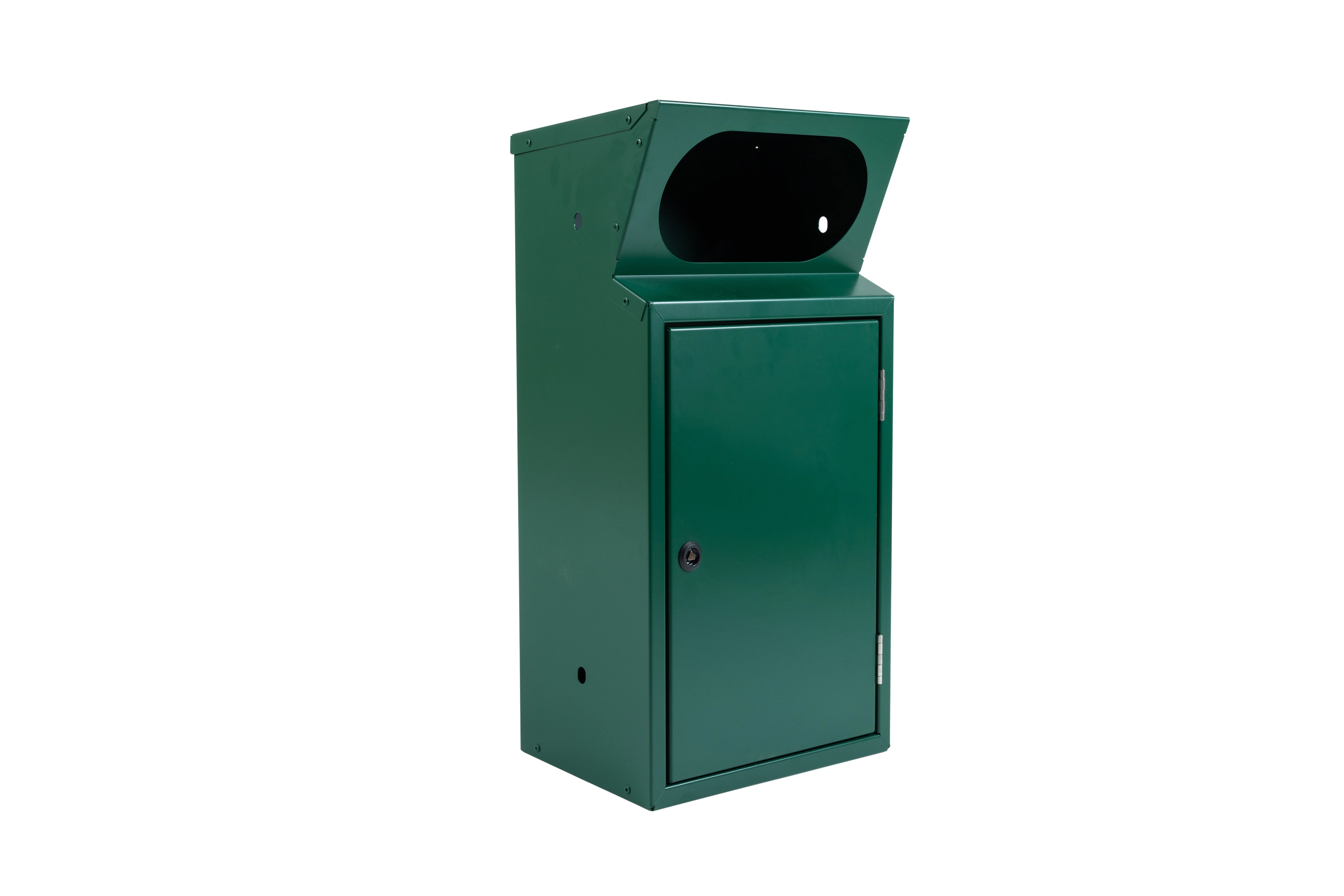 Mülleimer Griffloch in Tannengrün mit ovalem Einwurf und geschlossener Frontansicht