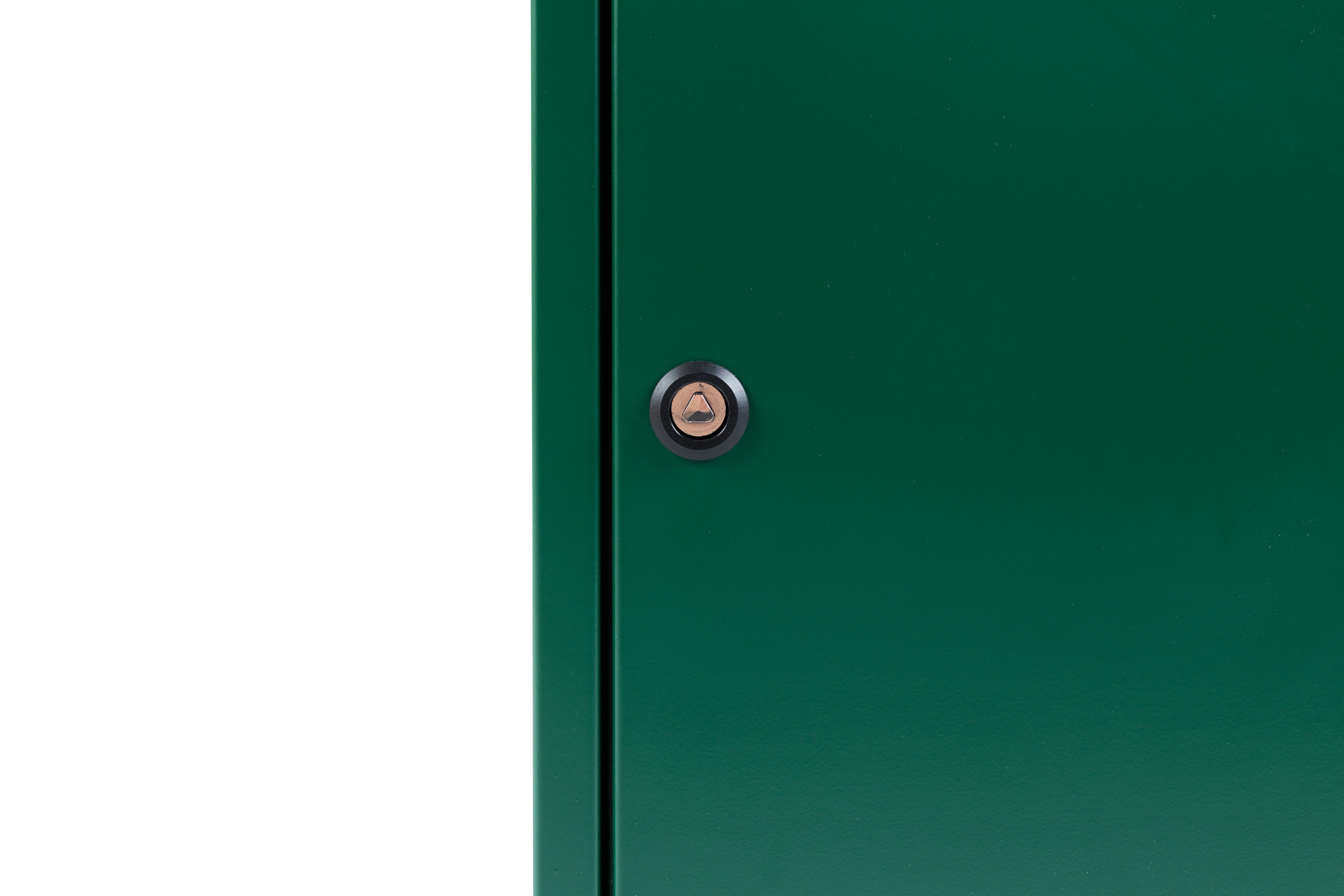 Detailansicht Dreikantschloss am Mülleimer Griffloch in Tannengrün