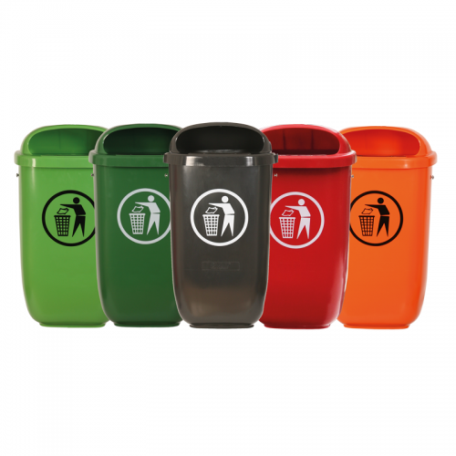 Avfallsbehållare Flexi i 5 färger enligt DIN 30713 utan pelare